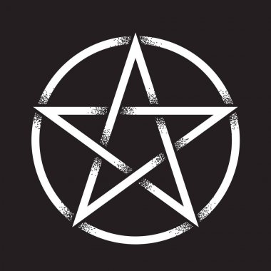 Pentagram veya pentalpha veya köşeli. Elle çizilmiş nokta iş beş köşeli yıldız izole vektör çizim antik pagan sembolü. Siyah iş, flash dövme veya baskı tasarımı