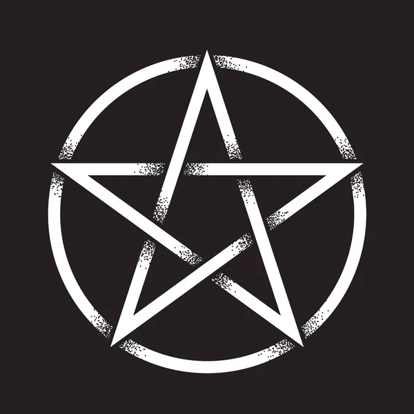 Pentagram veya pentalpha veya köşeli. Elle çizilmiş nokta iş beş köşeli yıldız izole vektör çizim antik pagan sembolü. Siyah iş, flash dövme veya baskı tasarımı — Stok Vektör