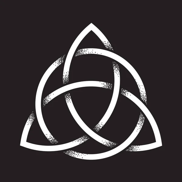 Triquetra oder Dreifaltigkeitsknoten. handgezeichnete Punktarbeit altes heidnisches Symbol der Ewigkeit und Trinität isolierte Vektorillustration. Schwarze Arbeit, Flash-Tätowierung oder Print-Design — Stockvektor