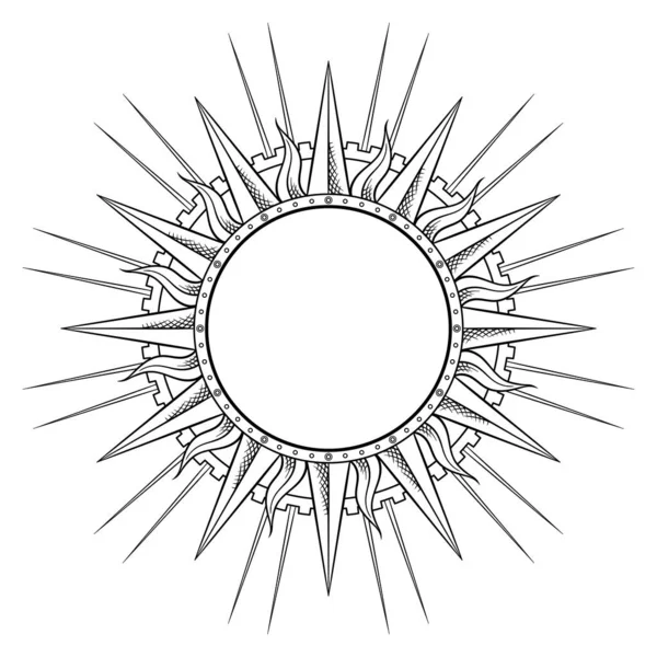 Handgezeichneter Radierrahmen in Form von Sonnenstrahlen-Vektorillustration — Stockvektor