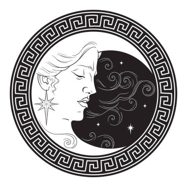 Hilal ay antik el çizimi sanat boho şık sanat dövmesi, poster, sunak duvağı, goblen ya da kumaş desenli tasarım vektör çizimi