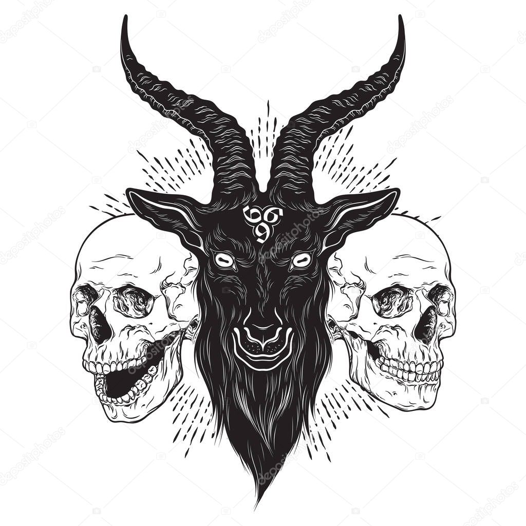 Baphomet demonio cabeza de cabra y cr neos humanos dibujado a mano ...