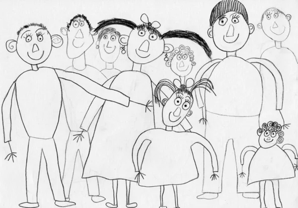 Çocuklar'ın "My Family" (kağıt, kalem çizim) — Stok fotoğraf