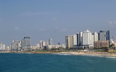 Tel Aviv, İsrail - 04 Ekim 2012: Görünümü dolgu ve Akdeniz 