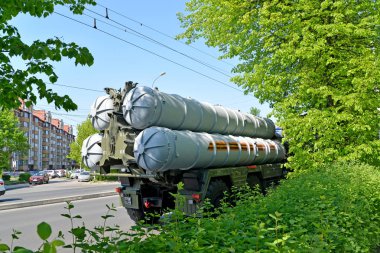 Kaliningrad, Rusya - 09 Mayıs 2016: S-300 hava savunma Misssile sistem (Stams) üzerinde Sovetsk sonra geçit töreni 9 Mayıs 2016 üzerinde zafer günü onuruna prospektüs