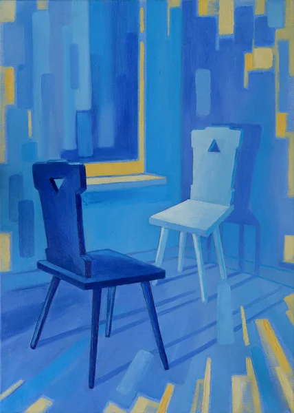 Bild "Blå stolar". Duk, olja — Stockfoto
