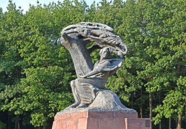 Varşova, Polonya. Bir anıt ağaçlar arka planı besteci Frederic Chopin için