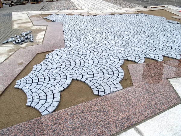 Figured laying of paving slabs on the square — Stock Photo, Image