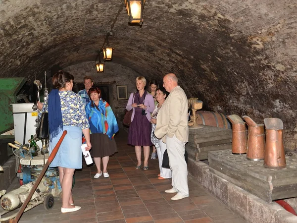 MELNIK, CZECH REPUBLIC - MAY 26, 2014: An excursion in the wine vault of the Melnitsky lock — Stock Photo, Image