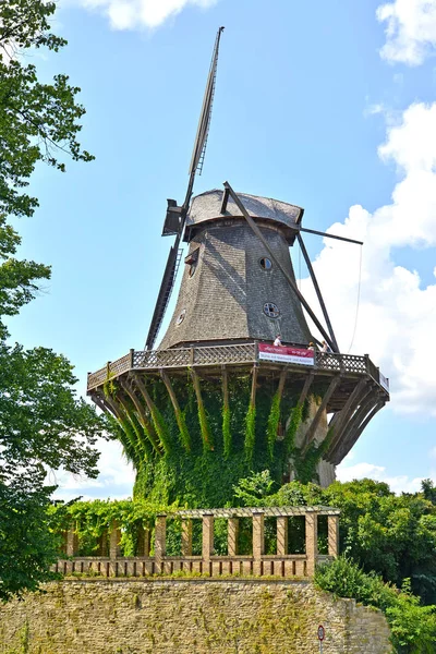 Potsdam, Tyskland - 14 augusti 2017: En väderkvarn i parken Sanssousi — Stockfoto