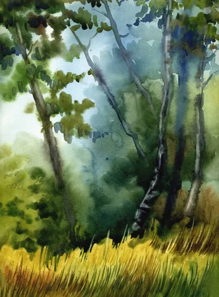 Picture "Foggy Wood". Paper, watercolor — Stock Photo, Image