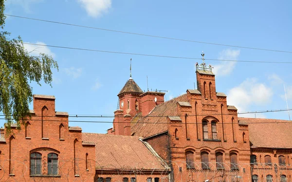 Los frontones y la torre del Tapiau teutónico se cierran en un día soleado. Gvardeysk, región de Kaliningrado —  Fotos de Stock