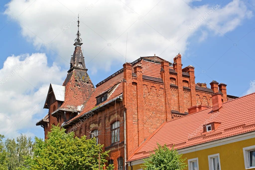 Fragment of the building of the former German psychiatric clinic (1902). Gvardeysk, Kaliningrad region