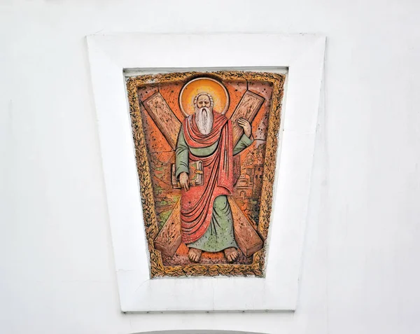 Icoana porții cu imaginea Sfântului Apostol Andrei cel Întâi chemat. Kaliningrad — Fotografie, imagine de stoc