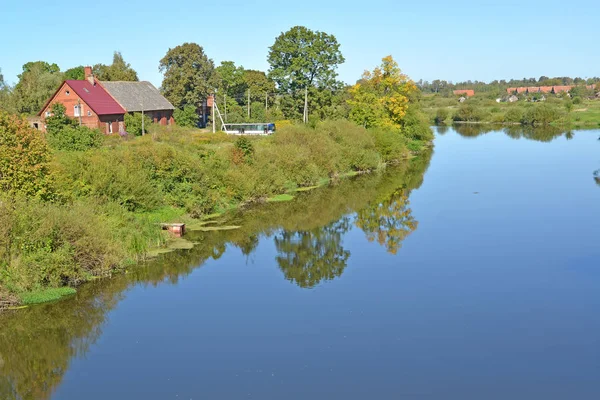 Берег реки Лава в летний день. Знаменск, Калининградская область Стоковая Картинка