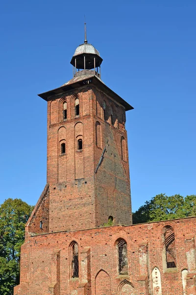 Det lutherske kirketårn i Saint Yakov. Znamensk, Kaliningrad-regionen - Stock-foto