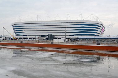 Kaliningrad, Rusya - 12 Mart 2018: 2018 Dünya Kupası oyunları kış günü içinde tutmak için Baltık Arena stadyumu