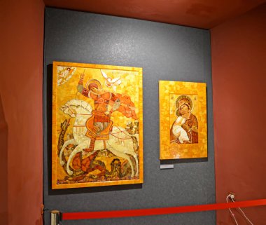 Kaliningrad, Rusya - 28 Mart 2018: Amber simgeler 