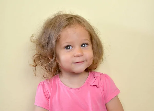 Portrait of the two-year-old girl on a light background — Stock Photo, Image