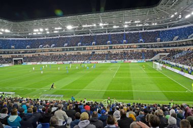 Kaliningrad, Rusya - 11 Nisan 2018: Futbol sahası Baltık Arena stadyumu