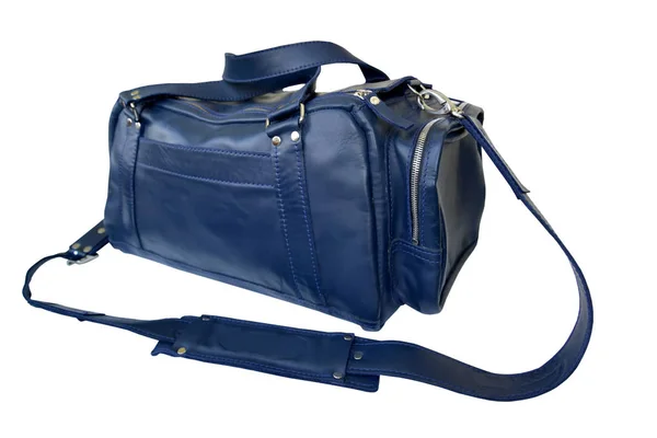 Niebieski podróż torba z wymienny pasek na ramię, jest izolowany na białym tle — Zdjęcie stockowe