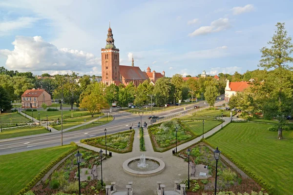 Centrální část města Lidzbark-Varminsky, pohled shora. Polsko — Stock fotografie