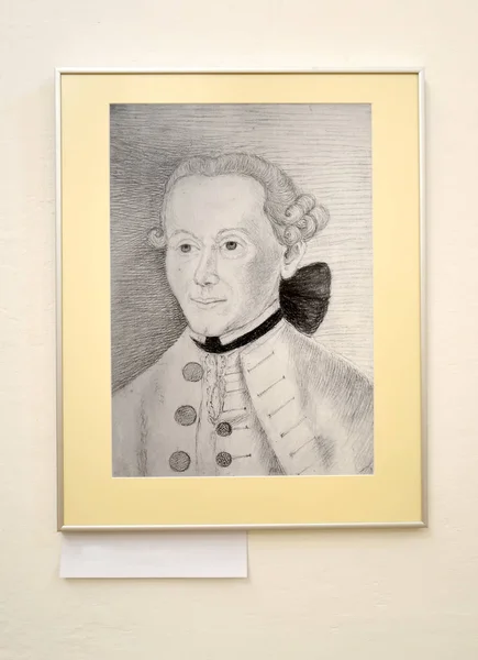 KALINININGRAD, RÚSSIA - JANEIRO 16, 2020: Retrato a lápis "Young Kant" (1755, cópia). I. Museu Kant — Fotografia de Stock