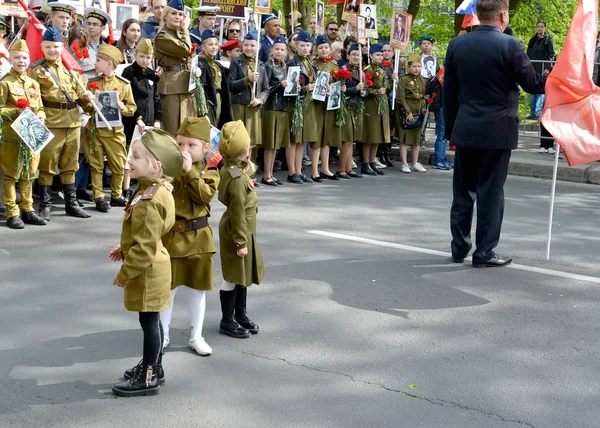 Kaliningrad Russia May 2019 Children Soviet Army Military Uniforms Stock — Stock Photo, Image
