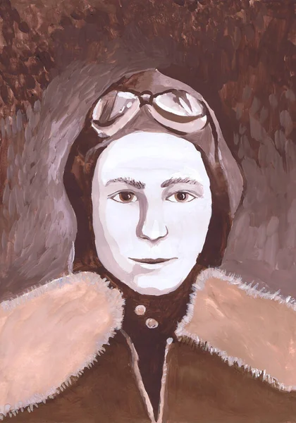 Portrét Válečného Pilota Dětská Kresba — Stock fotografie