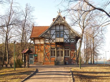 KLAIPEDA, LITHUANIA - MARCH 14, 2012: The building of the information center of the Curonian Spit National Park