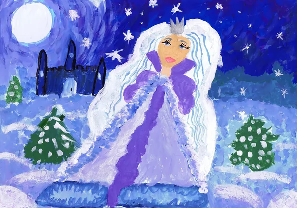 Ilustracja Opowieści Anderesena Królowa Śniegu Rysunek Dziecka — Zdjęcie stockowe