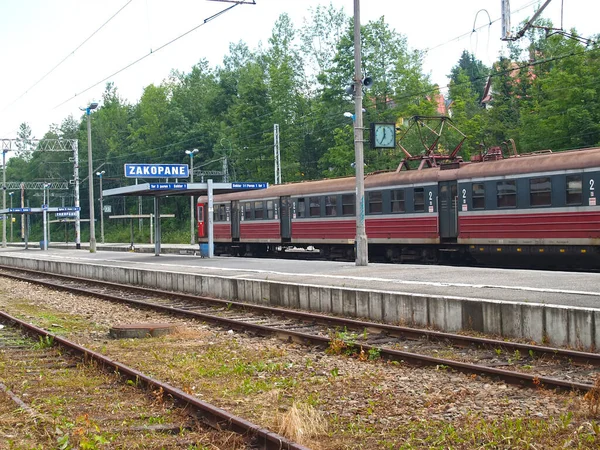 Treno Passeggeri Trova Vicino Grembiule Deserto Della Stazione Ferroviaria Zakopane — Foto Stock