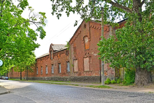 Ancien Bâtiment Brique Construction Allemande Sur Rue Pervomayskaya Sovetsk Région — Photo