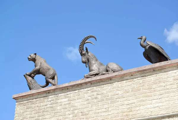 Kaliningrad Russland Mai 2020 Leopardenskulpturen Bergziege Und Schlucke Zooeingang — Stockfoto