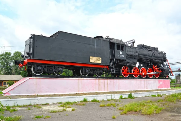 Kazatin Ucrânia Julho 2013 Locomotiva Monumento 2309 Fica Pedestal — Fotografia de Stock