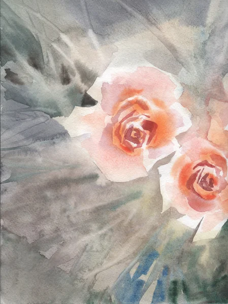Flores ilustración acuarela. Colores pastel. Rosas. Primavera. Verano —  Fotos de Stock