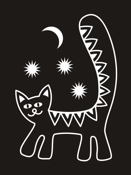 Chat Nuit Lune Étoiles Graphique Art — Image vectorielle