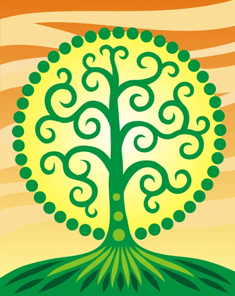 Árbol Vida Mandala Cielo Naranja Árbol Mágico Esférica Símbolo Espiritual — Vector de stock