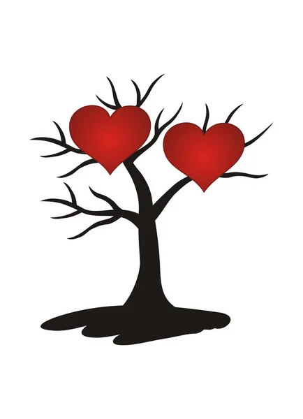 Tree Love Two Red Hearts — Stock Vector
