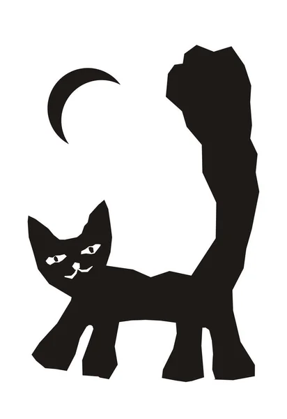 Chat Lune Animal Dessin Animé Noir Blanc Art Graphique Vectoriel — Image vectorielle