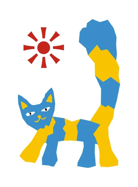 Gato Rata Sol Azul Amarelo Imagem Gráfica Desenho Ucrânia Símbolo —  Vetores de Stock