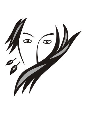 Bir kadın romantik görüntüsü. Kadın görüntüsü, az ve öz sembolü. Vektör çizim. Siyah ve beyaz