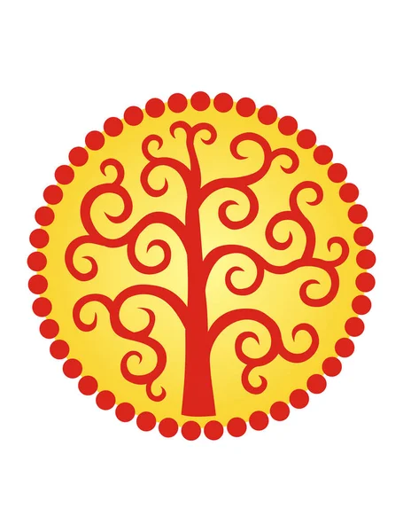 Дерево Жизни Солнечном Круге Мандала Логотип Символ Стабильности Роста Развития — стоковый вектор