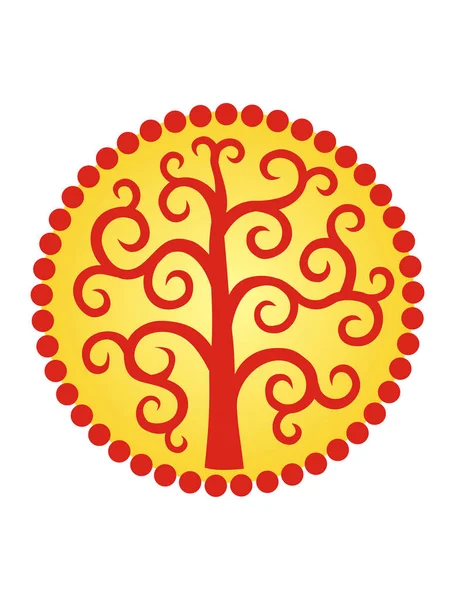 Hayat ağacı güneş daire içinde. Mandala. Logosunu görmeniz gerekir. İstikrar, büyüme, gelişme sembolü 