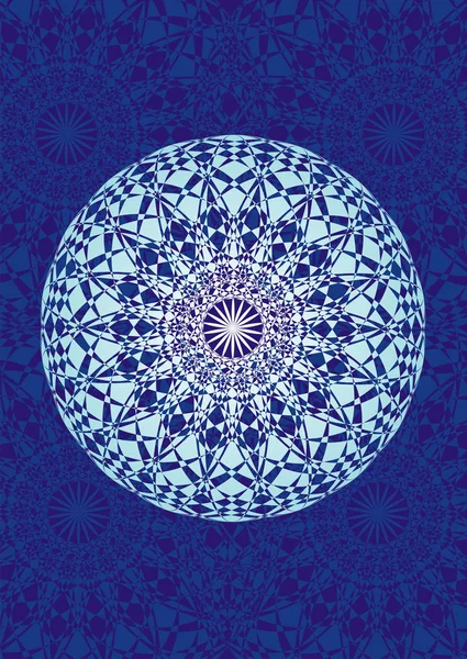 Beyaz mandala bir sanat mavi arka plan üzerinde. Manevi Sembol. Sanatsal arka plan. Döndürme nesnesi. Güzel sanatlar. Vektör grafik sanatı. Logo. Doku.  