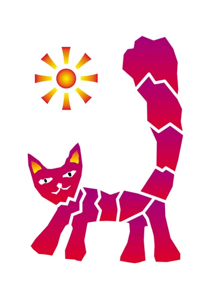 Gato Dos Desenhos Animados Sol Imagem Gráfica Desenho Positivo Roxo —  Vetores de Stock