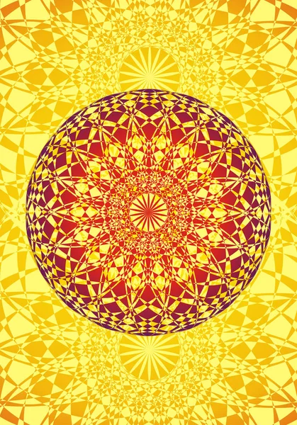 Mandala Fondo Artístico Objeto Calado Circular Adorno Geométrico Morado Amarillo — Vector de stock