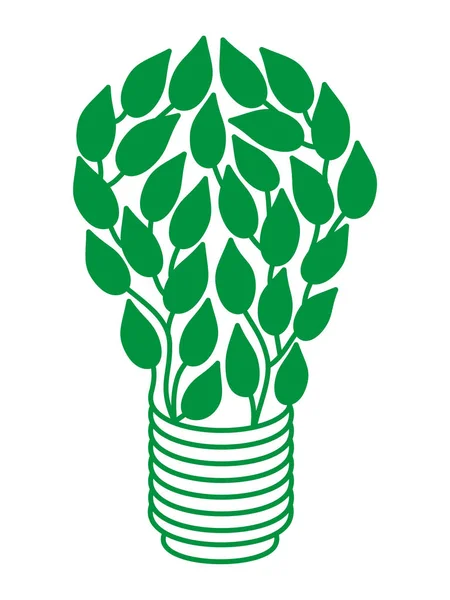 Лампочка Зеленого Листя Білому Тлі Метафора Зеленої Енергії День Землі — стоковий вектор
