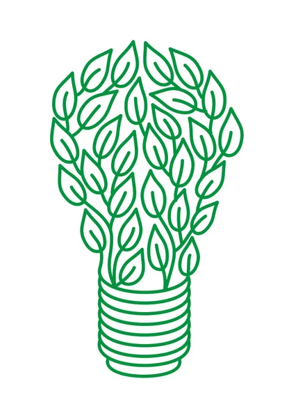 Лампочка Зеленого Листя Білому Тлі Метафора Зеленої Енергії День Землі — стоковий вектор