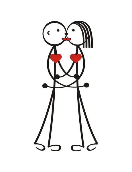 Embrasser Couple Homme Femme Garçon Fille Avec Des Cœurs Rouges — Image vectorielle